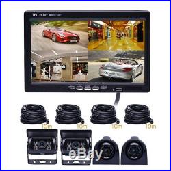 7 HD Monitor Quad Split+4x Front/Side/Backup Rear View Camera For Bus Truck RV