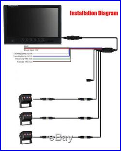 7 HD Quad Split Monitor +3x Side Backup Rear View Camera Kit For Bus Truck RV