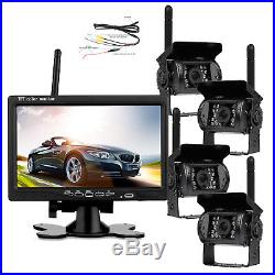 7 LCD Monitor+4X Wireless Rear View Backup Camera Night Vision For RV Truck Bus
