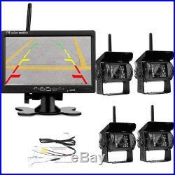 7 LCD Monitor+4X Wireless Rear View Backup Camera Night Vision For RV Truck Bus