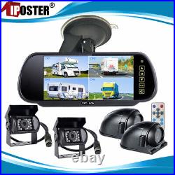 7 Mirror Quad Split Monitor Back Camera For Caravan Truck RV Rear View Reverse