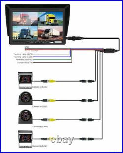 7 Quad Monitor 4x 4pin backup camera For Truck RV Caravan 360 Rear view Reverse