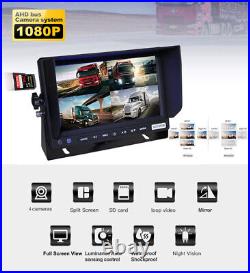 7 Quad Monitor DVR 4PIN 4x 1080P AHD 2M Side Rear View Camera Kit For Truck RV