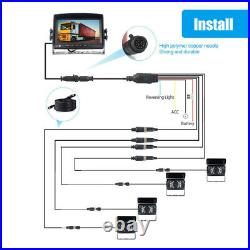 7 Quad Monitor DVR 4 Rear View Backup Camera For Truck RV Reverse Drive Record