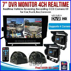 7 Quad Monitor DVR SD Recorder Side Rear View Backup Camera System For Truck RV