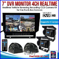 7 Quad Monitor DVR SD Recorder Side Rear View Camera System For Truck Trailer