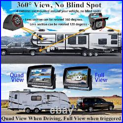 7'' Quad Monitor Screen DVR Backup Rear Side Front View Camera for Truck Trailer