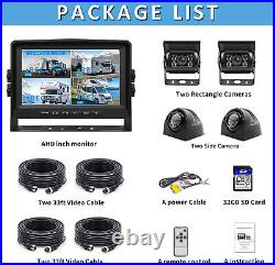 7'' Quad Monitor Screen DVR Backup Rear Side Front View Camera for Truck Trailer
