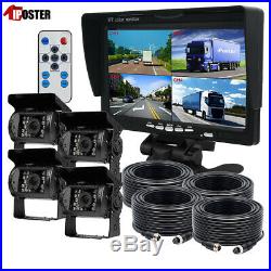 7 Quad Monitor Split screen 4x 4PIN 18 IR CCD Color Rear View Camera For Truck
