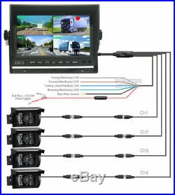 7 Quad Monitor Vehicle DVR Recorder + 4X Side Rear View Camera System For Truck