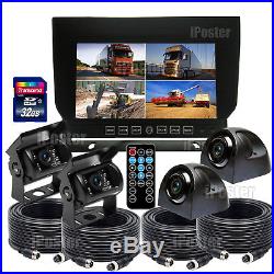 7 Quad Monitor Vehicle DVR Recorder Rear View Camera System For Truck Trailer