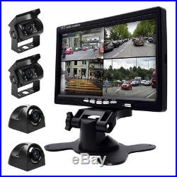 7 Quad Split HD Monitor +4x Front Side Backup Rear View Camera For Bus Truck RV