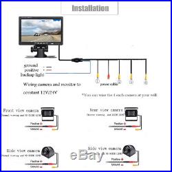 7 Quad Split HD Monitor +4x Front Side Backup Rear View Camera For Bus Truck RV