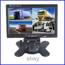 7 Quad Split LCD Monitor Screen+3 Backup Side/Rear View Camera For Bus Truck RV
