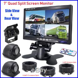 7 Quad Split Monitor Side Rear View Backup CCD 4Pin Camera For Truck RV Caravan