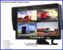 7 Quad Split Screen Monitor + 3X Parking Rear View Camera for Truck Bus Trailer
