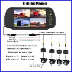 7 Split Monitor Mirror 4x CCD Rear View Backup Reverse Camera 12-24v for Truck