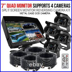 7 Split Quad Car Reversing Monitor 4 Video +4x Truck CCD Backup Camera 24V-12V