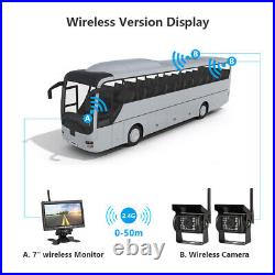7 Wireless Truck Trailer Bus RVs Rear View Monitor IR Reverse Backup Camera Kit