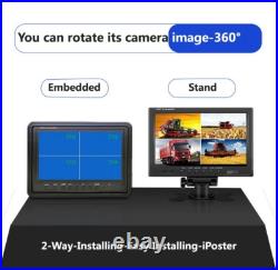 9Quad Monitor+2x4PIN Rear View Backup Cameras+2x10m 12V 24V For Truck Carvan RV