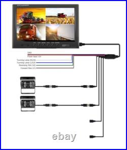 9Quad Monitor+2x4PIN Rear View Backup Cameras+2x10m 12V 24V For Truck Carvan RV