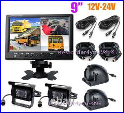 9 4CH Monitor Car Bus Truck Backup Reverse System + 4x IR Rear View Camera Kit 9 4CH Monitor Car Bus Truck Backup Reverse System + 4x IR Rear View Camera Kit
