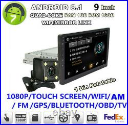 9 Android 8.1 Touch Screen Car Radio 1DIN Head Unit With Rear View Camera 1+16GB