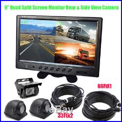 9 HD 3 Split Screen Monitor+4PIN Rear+Side View Camera For Truck Heavy Vehicle