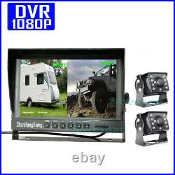 9 IPS HD Rear View DVR Monitor + 2x 1080P Car Backup Camera Dash Cam RV Truck