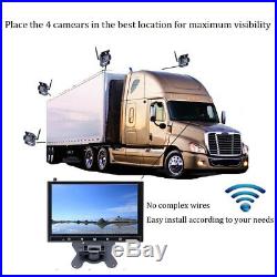 9 Monitor + Wireless 4X Rear View Backup Camera Night Vision Set For RV Truck