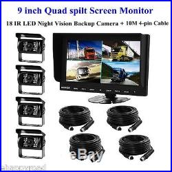 9 Quad Monitor Built-in Dvr Car Rear View Camera Kit For Truck Trailer Rv