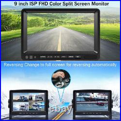 9 QUAD MONITOR DVR 4X 4PIN AHD 1080P Rear SIDE VIEW CAMERA System FOR TRUCK RV