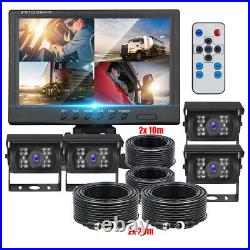 9 QUAD SPLITSCREEN MONITOR SCREEN 4x REAR VIEW BACKUP CAMERA 12-24V FOR TRUCK