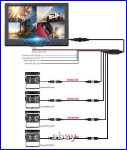 9 QUAD SPLITSCREEN MONITOR SCREEN 4x REAR VIEW BACKUP CAMERA 12-24V FOR TRUCK