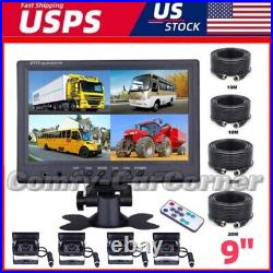 9 QUAD SPLIT MONITOR SCREEN 4x REAR VIEW BACKUP CCD CAMERA SYSTEM FOR TRUCK RV