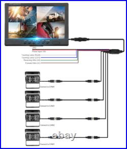 9 QUAD SPLIT MONITOR SCREEN 4x REAR VIEW BACKUP CCD CAMERA SYSTEM FOR TRUCK RV