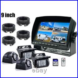 9 QUAD SPLIT MONITOR SCREEN 4x REAR VIEW BACKUP CCD CAMERA SYSTEM FOR TRUCK US