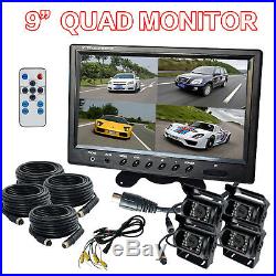 9 QUAD SPLIT MONITOR SCREEN REAR VIEW CAMERA SYSTEM FOR TRUCK RV AG 4x10M Cable