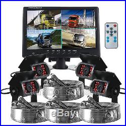 9 QUAD SPLIT SCREEN MONITOR 4x BACKUP REAR VIEW CCD CAMERA SYSTEM FOR TRUCK RV