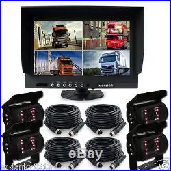 9 Quad Split Screen Monitor Backup Rear View Camera System For Truck Trailer Rv