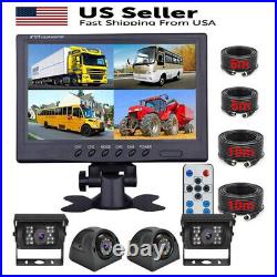 9 Quad 4 Split Monitor Front Rear View Backup Camera Kit For Bus Truck Trailers