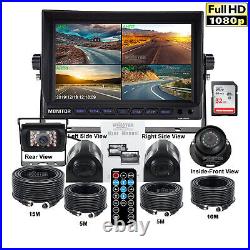 9 Quad DVR Monitor 4x 1080P 4PIN AHD Front/Sides/Rear View Camera Kit For Truck