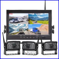 9'' Quad Digital Wireless DVR Monitor + 3x Rear View Camera for Truck Trailer RV