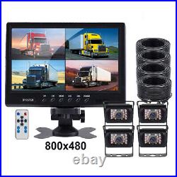 9 Quad Monitor 4 PIN CCD IR Rear View Camera 12-24v System Truck Motorhome RV