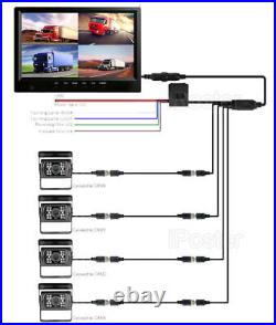 9 Quad Monitor 4 PIN CCD IR Rear View Camera 12-24v System Truck Motorhome RV