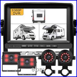 9 Quad Monitor DVR 4CH HD Rear View Camera Backup For RV Truck Trailer Caravan