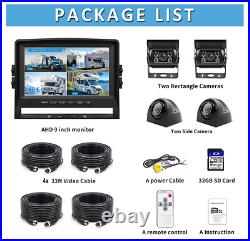 9 Quad Monitor DVR Loop Recording 4x 1080P Front Side Rear View Camera Truck RV 9 Quad Monitor DVR Loop Recording 4x 1080P Front Side Rear View Camera Truck RV