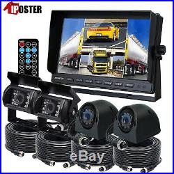 9 Quad Monitor DVR Video Recorder + 4X Side Rear View Camera 32GB For Truck KIT