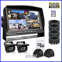 9 Quad Monitor DVR Video Recorder + 4x Side Rear View Backup Camera For Truck