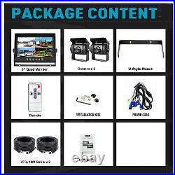 9 Quad Monitor Screen Car CCD Backup Rear View Camera For RV Truck Trailer Bus